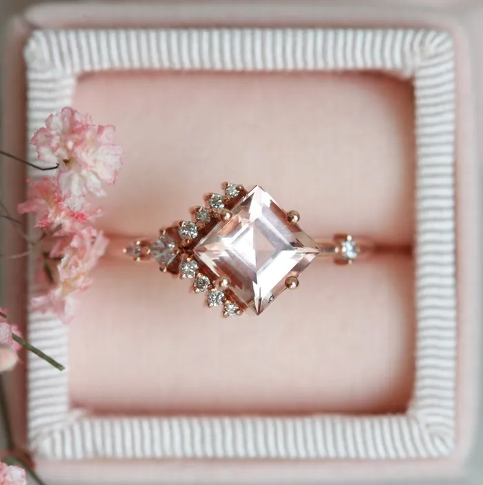 Aria Peach Morganite Diamond Cluster Ring Capucinne Rings