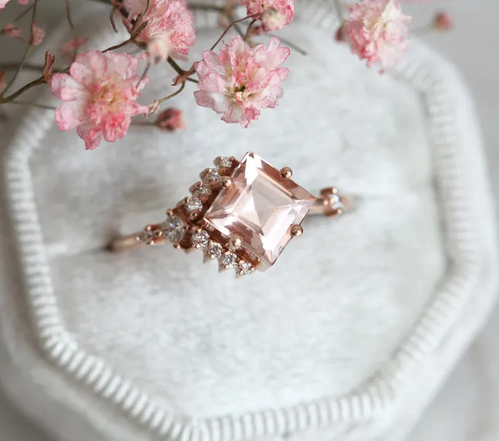 Aria Peach Morganite Diamond Cluster Ring Capucinne Rings