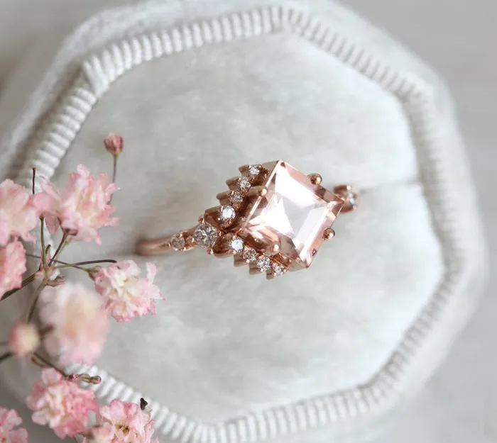 Aria Peach Morganite Diamond Cluster Ring Capucinne Rings