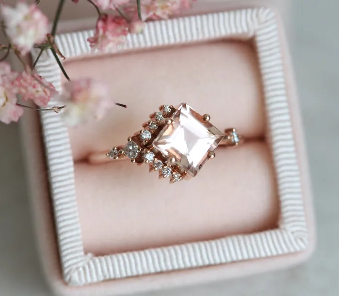 Aria Peach Morganite Diamond Cluster Ring Capucinne Rings