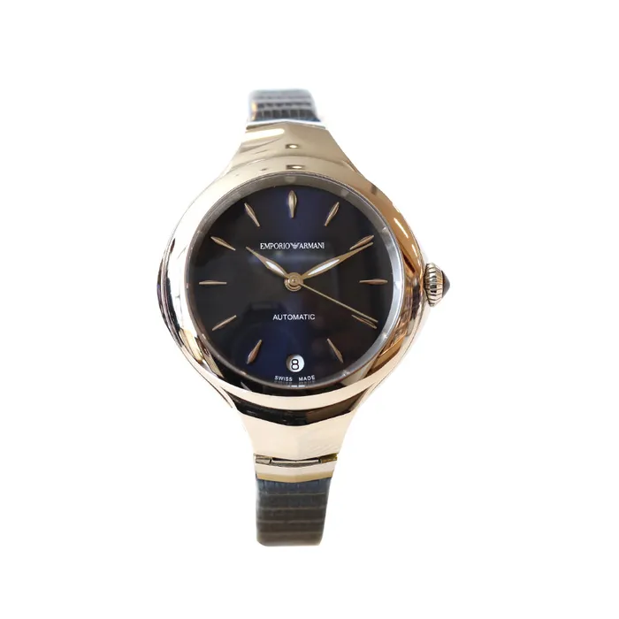 Armani Armani Ladies Automatic Watch With Blue Leather Strap Blue Dial Watches Armani Armani Ladies Automatic Watch With Blue Leather Strap Blue Dial Watches