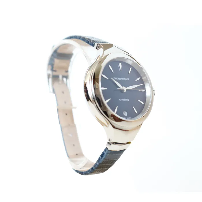 Armani Armani Ladies Automatic Watch With Blue Leather Strap Blue Dial Watches Armani Armani Ladies Automatic Watch With Blue Leather Strap Blue Dial Watches