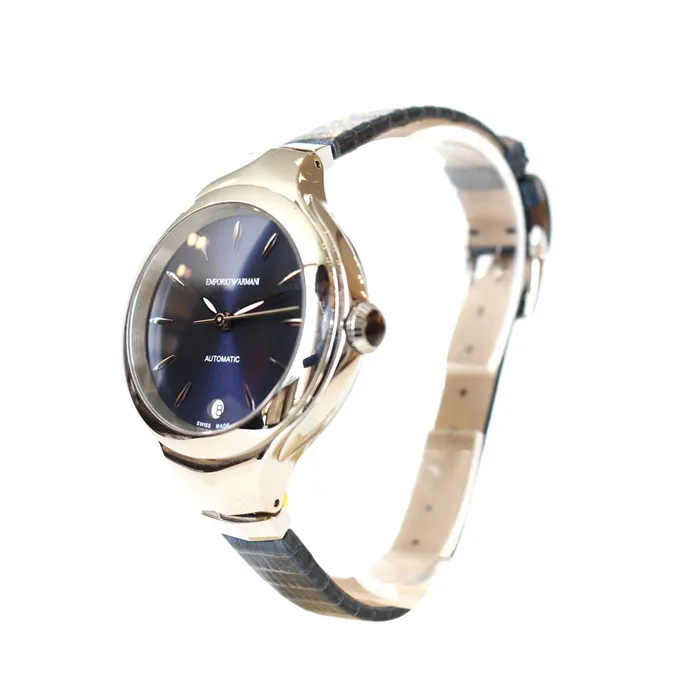 Armani Armani Ladies Automatic Watch With Blue Leather Strap Blue Dial Watches Armani Armani Ladies Automatic Watch With Blue Leather Strap Blue Dial Watches