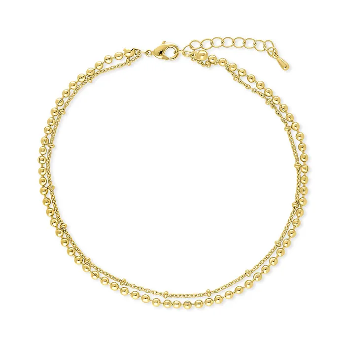 BERRICLE Bracelets Double Strand Bead Chain Anklet Ankle Bracelet in Base Metal BERRICLE Bracelets Double Strand Bead Chain Anklet Ankle Bracelet in Base Metal