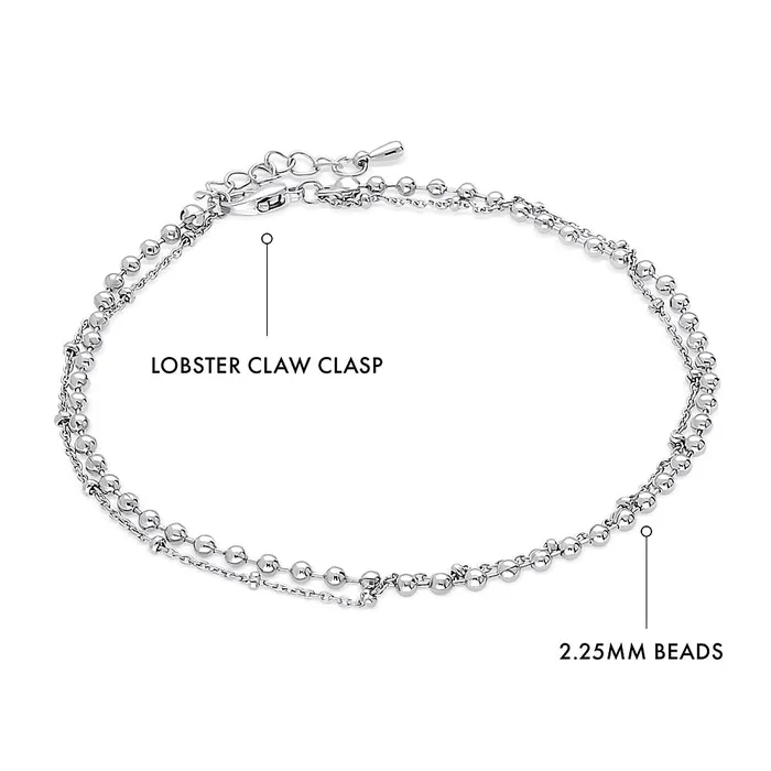 BERRICLE Bracelets Double Strand Bead Chain Anklet Ankle Bracelet in Base Metal