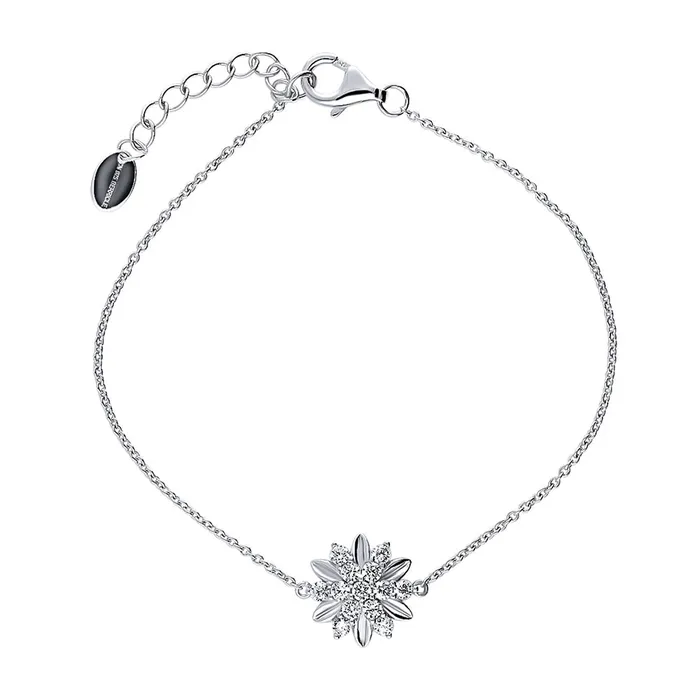 BERRICLE Bracelets Flower CZ Rolo Chain Bracelet in Sterling Silver