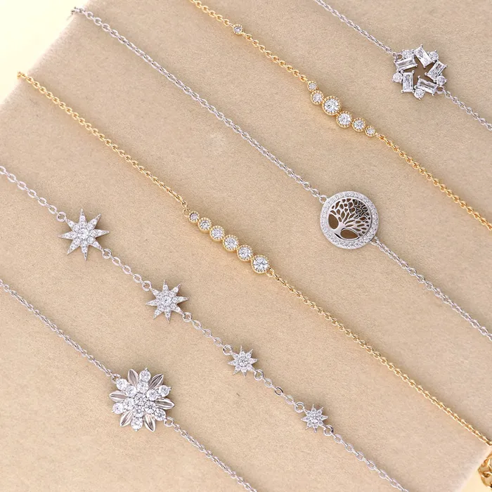 BERRICLE Bracelets Flower CZ Rolo Chain Bracelet in Sterling Silver