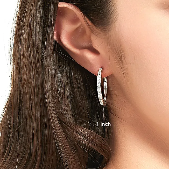 BERRICLE Earrings Bar CZ Medium Hoop Earrings in Sterling Silver
