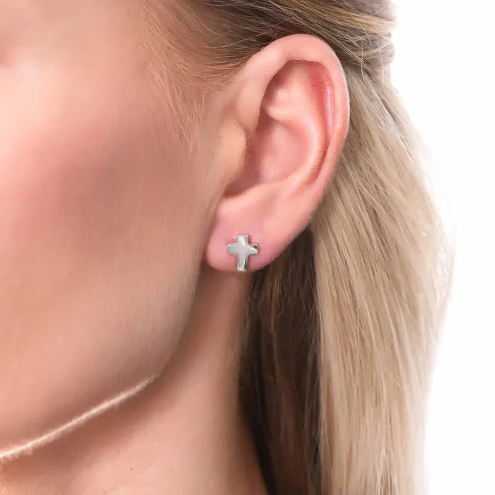 BERRICLE Earrings Cross Stud Earrings in Sterling Silver