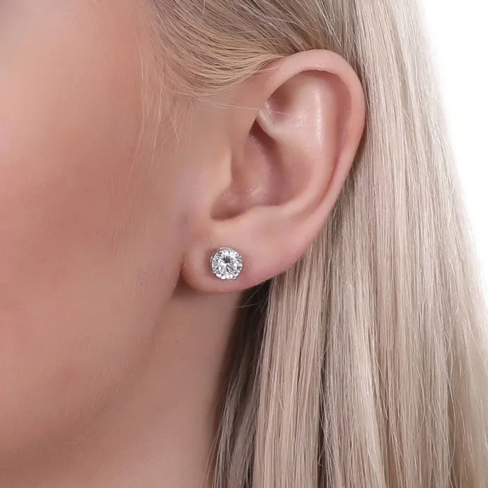 BERRICLE Earrings Solitaire 2ct CZ Stud Earrings in Sterling Silver