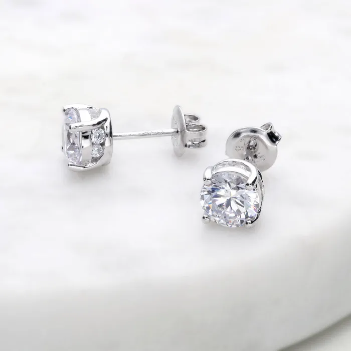BERRICLE Earrings Solitaire 2ct CZ Stud Earrings in Sterling Silver