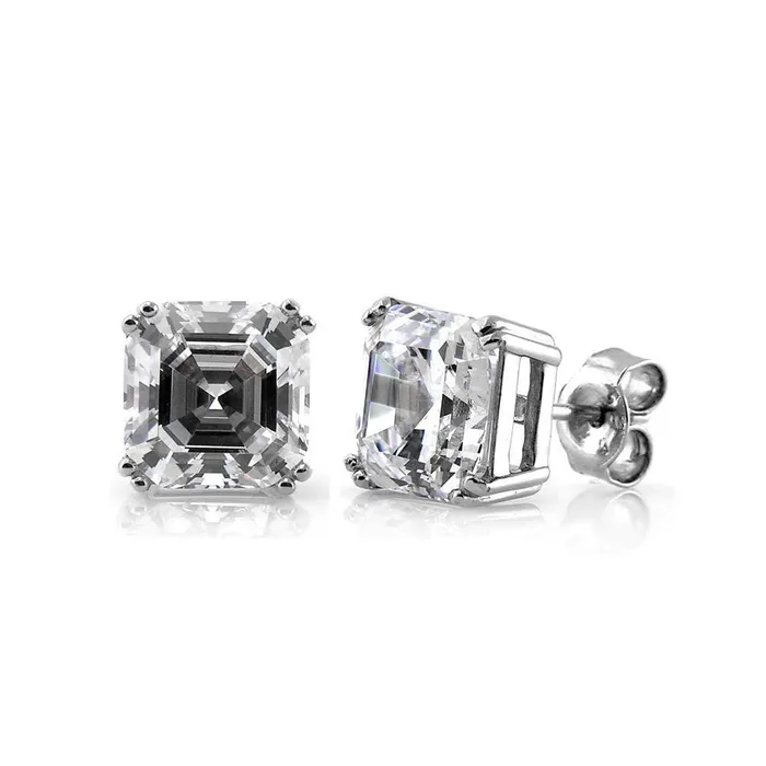 BERRICLE Earrings Solitaire Asscher CZ Stud Earrings in Sterling Silver
