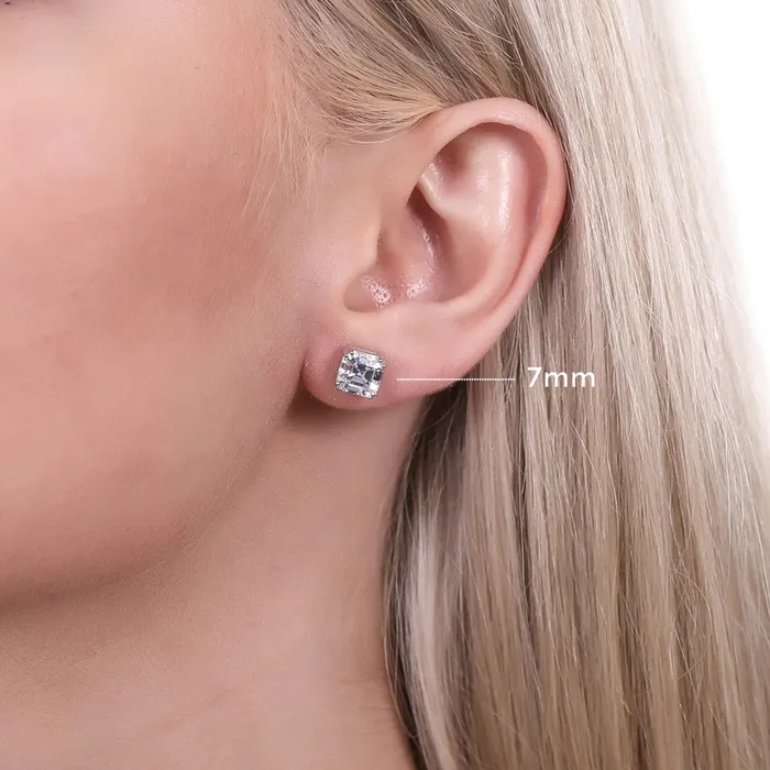 BERRICLE Earrings Solitaire Asscher CZ Stud Earrings in Sterling Silver