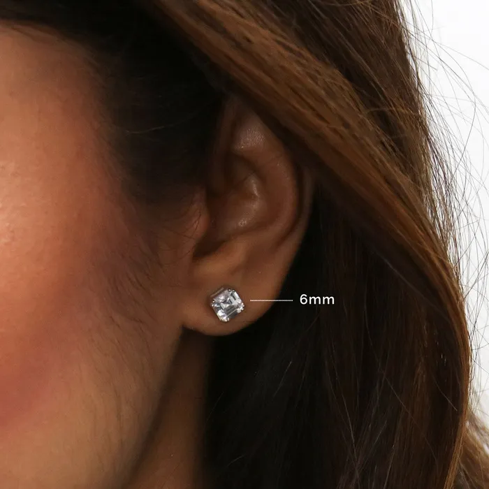 BERRICLE Earrings Solitaire Asscher CZ Stud Earrings in Sterling Silver