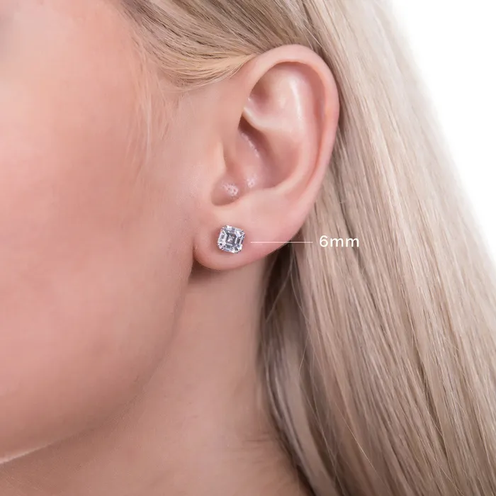 BERRICLE Earrings Solitaire Asscher CZ Stud Earrings in Sterling Silver