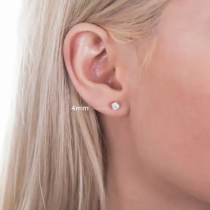 BERRICLE Earrings Solitaire Asscher CZ Stud Earrings in Sterling Silver