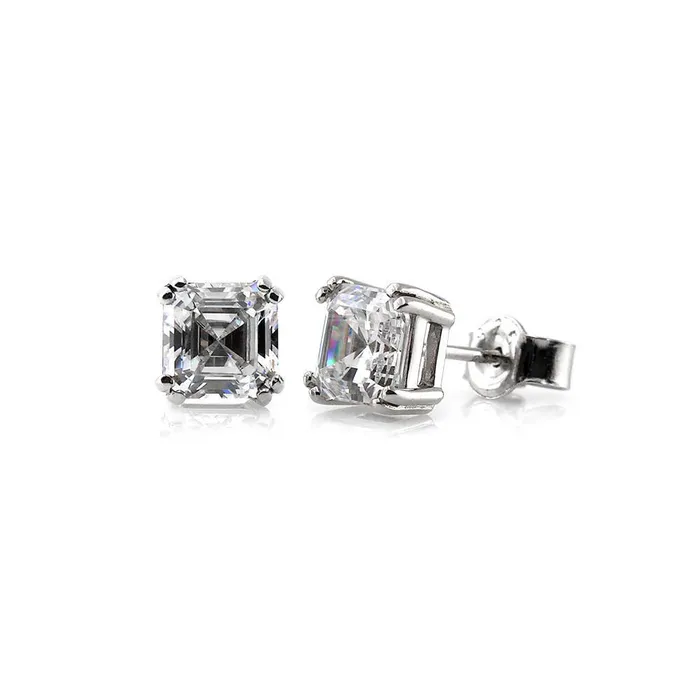 BERRICLE Earrings Solitaire Asscher CZ Stud Earrings in Sterling Silver
