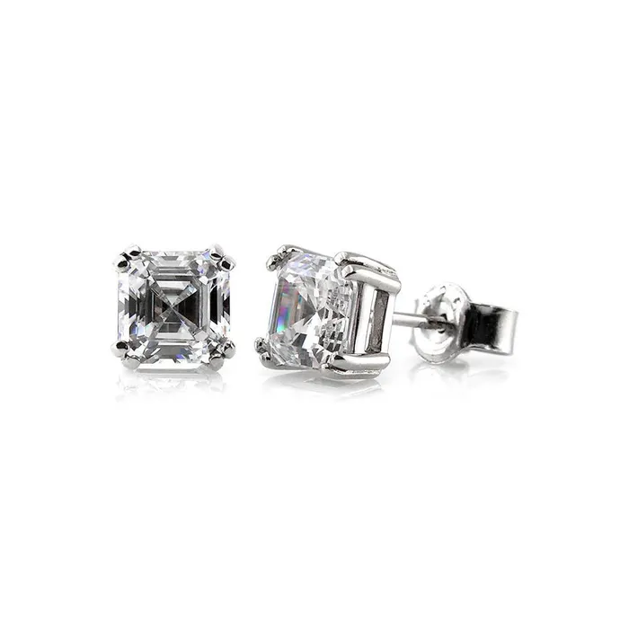 BERRICLE Earrings Solitaire Asscher CZ Stud Earrings in Sterling Silver
