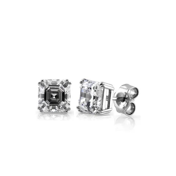 BERRICLE Earrings Solitaire Asscher CZ Stud Earrings in Sterling Silver