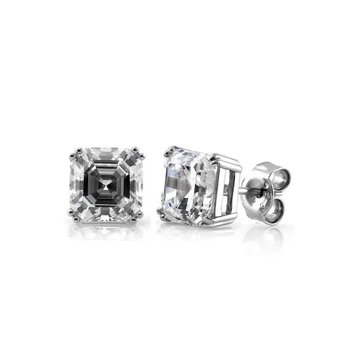 BERRICLE Earrings Solitaire Asscher CZ Stud Earrings in Sterling Silver