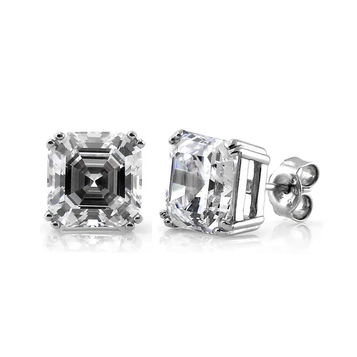 BERRICLE Earrings Solitaire Asscher CZ Stud Earrings in Sterling Silver