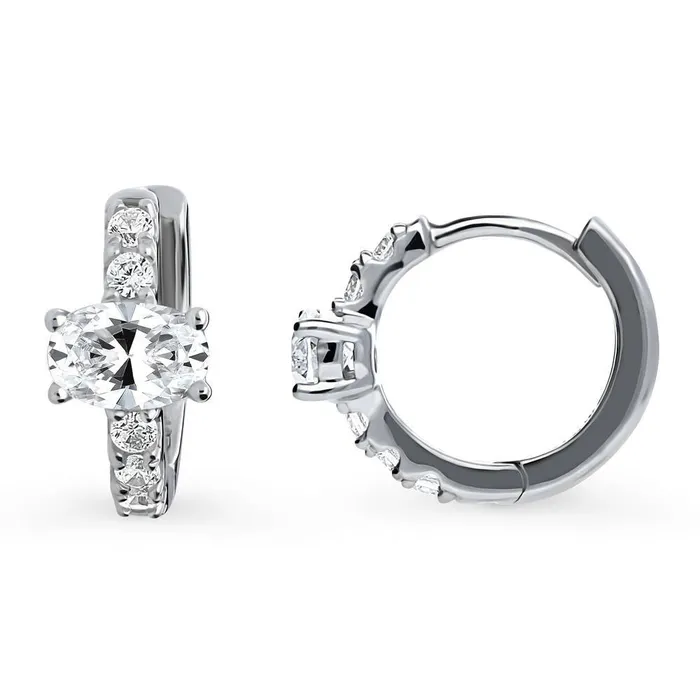 BERRICLE Earrings Solitaire Oval CZ Small Hoop Earrings in Sterling Silver 056 BERRICLE Earrings Solitaire Oval CZ Small Hoop Earrings in Sterling Silver 056
