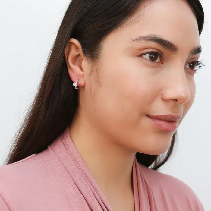 BERRICLE Earrings Solitaire Oval CZ Small Hoop Earrings in Sterling Silver 056