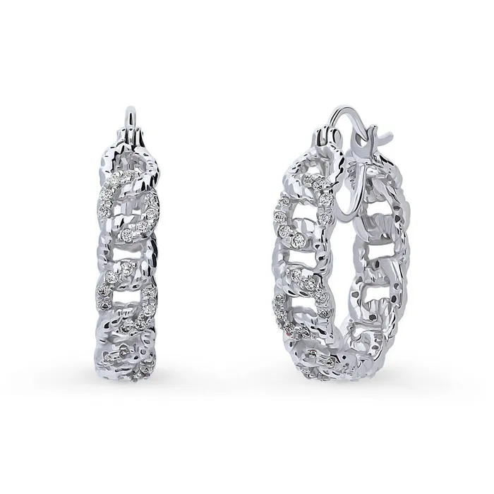 BERRICLE Earrings Woven CZ Medium Hoop Earrings in Sterling Silver 09