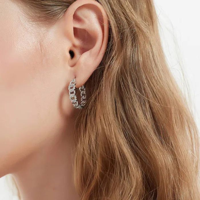 BERRICLE Earrings Woven CZ Medium Hoop Earrings in Sterling Silver 09