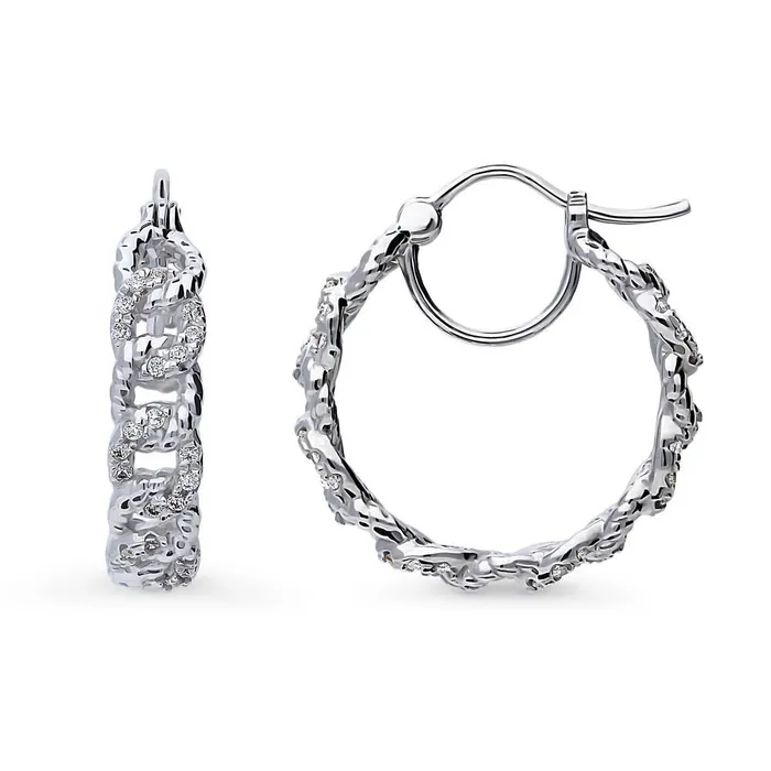 BERRICLE Earrings Woven CZ Medium Hoop Earrings in Sterling Silver 09