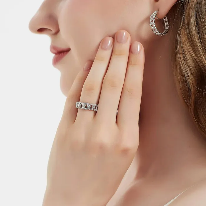 BERRICLE Earrings Woven CZ Medium Hoop Earrings in Sterling Silver 09