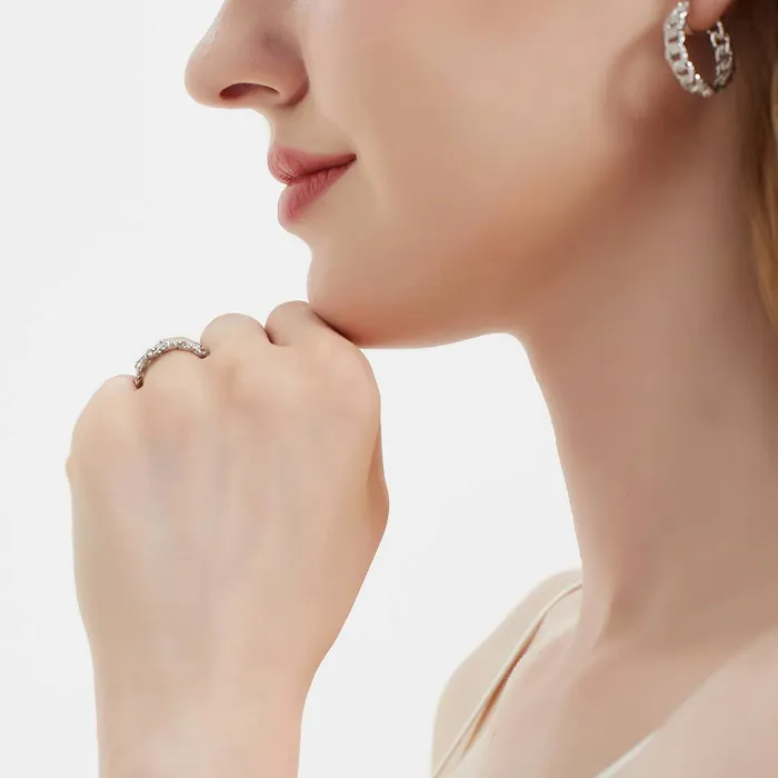 BERRICLE Earrings Woven CZ Medium Hoop Earrings in Sterling Silver 09