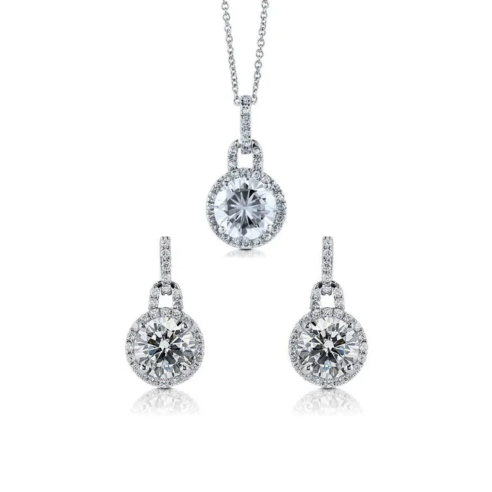 BERRICLE Necklaces Halo CZ Necklace and Earrings in Sterling Silver