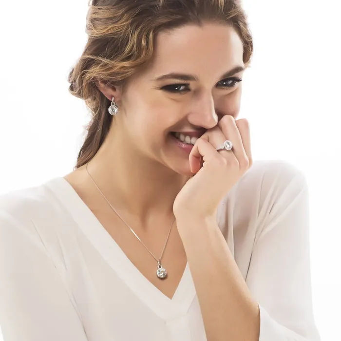 BERRICLE Necklaces Halo CZ Necklace and Earrings in Sterling Silver