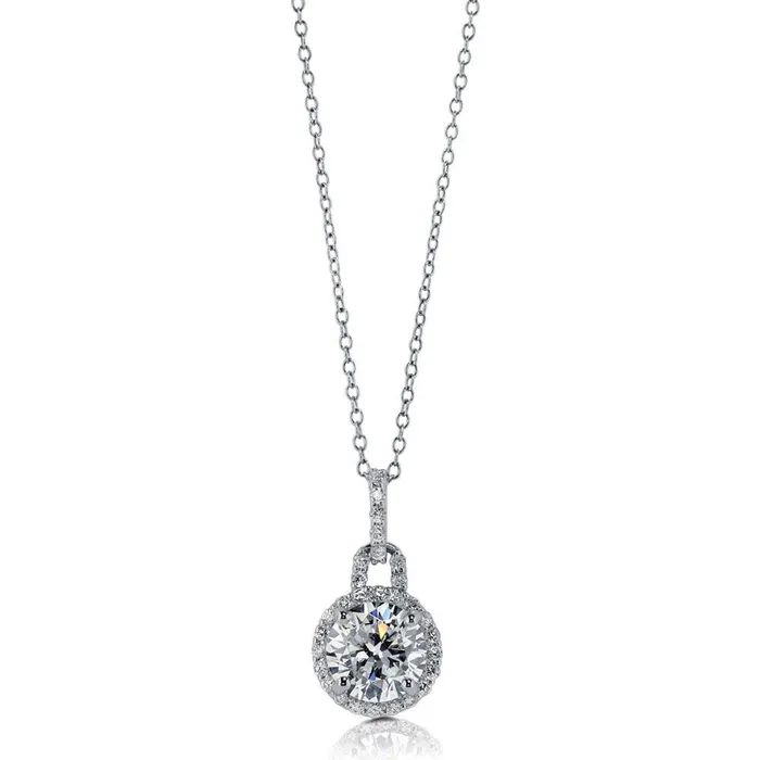 BERRICLE Necklaces Halo CZ Necklace and Earrings in Sterling Silver