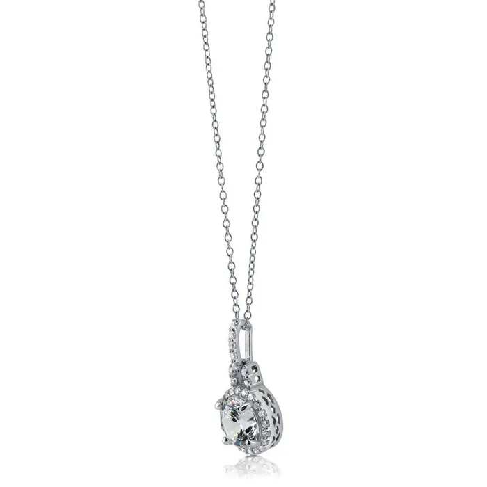 BERRICLE Necklaces Halo CZ Necklace and Earrings in Sterling Silver