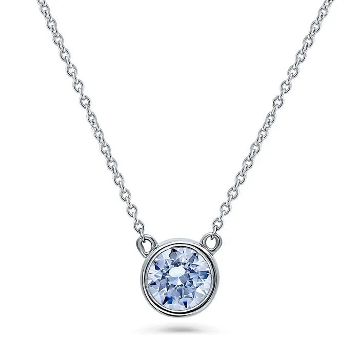 BERRICLE Necklaces Solitaire Blue Bezel CZ Necklace in Sterling Silver 08ct