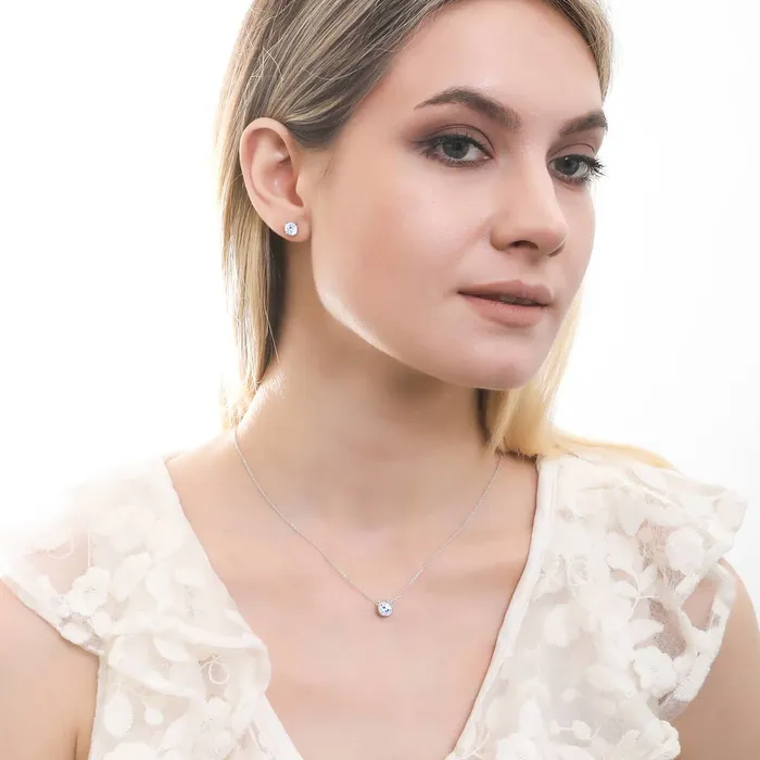 BERRICLE Necklaces Solitaire Blue Bezel CZ Necklace in Sterling Silver 08ct