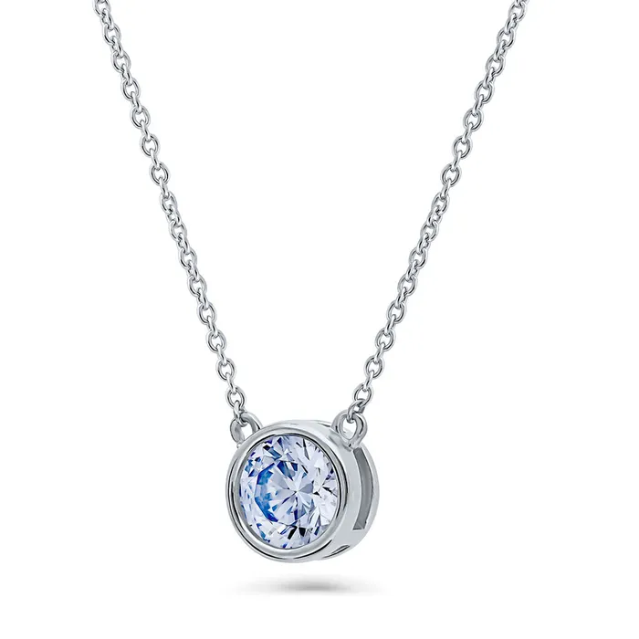 BERRICLE Necklaces Solitaire Blue Bezel CZ Necklace in Sterling Silver 08ct