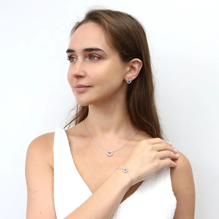 BERRICLE Necklaces Wreath CZ Necklace and Earrings in Sterling Silver