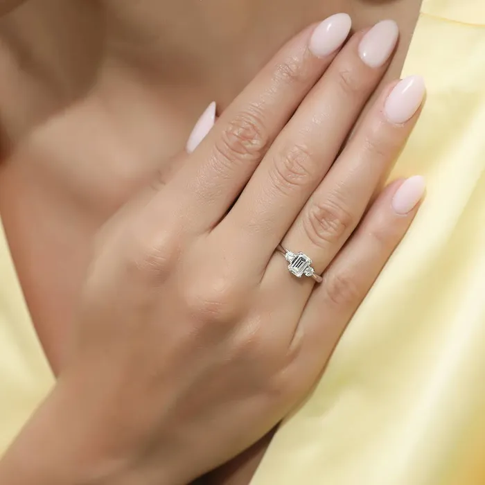 BERRICLE Rings 3Stone 1ct Emerald Cut CZ Ring Set in Sterling Silver