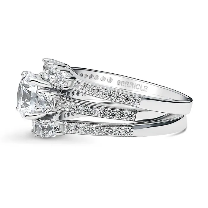 BERRICLE Rings 3Stone 5Stone 125ct CZ Ring Set in Sterling Silver
