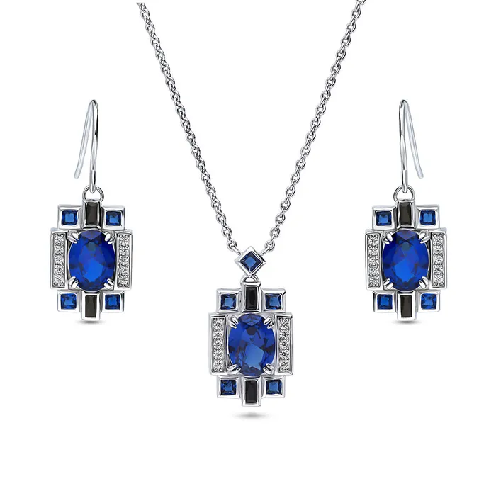 BERRICLE Rings Art Deco Simulated Blue Sapphire CZ Set in Sterling Silver