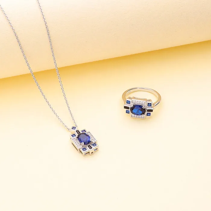 BERRICLE Rings Art Deco Simulated Blue Sapphire CZ Set in Sterling Silver
