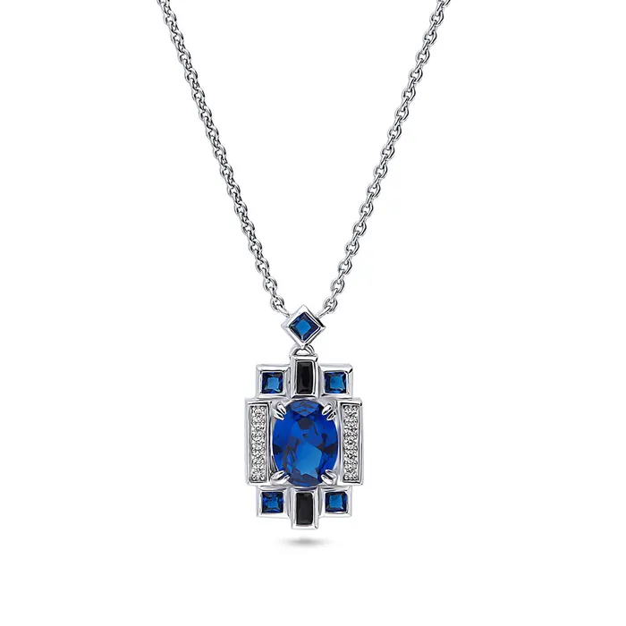BERRICLE Rings Art Deco Simulated Blue Sapphire CZ Set in Sterling Silver