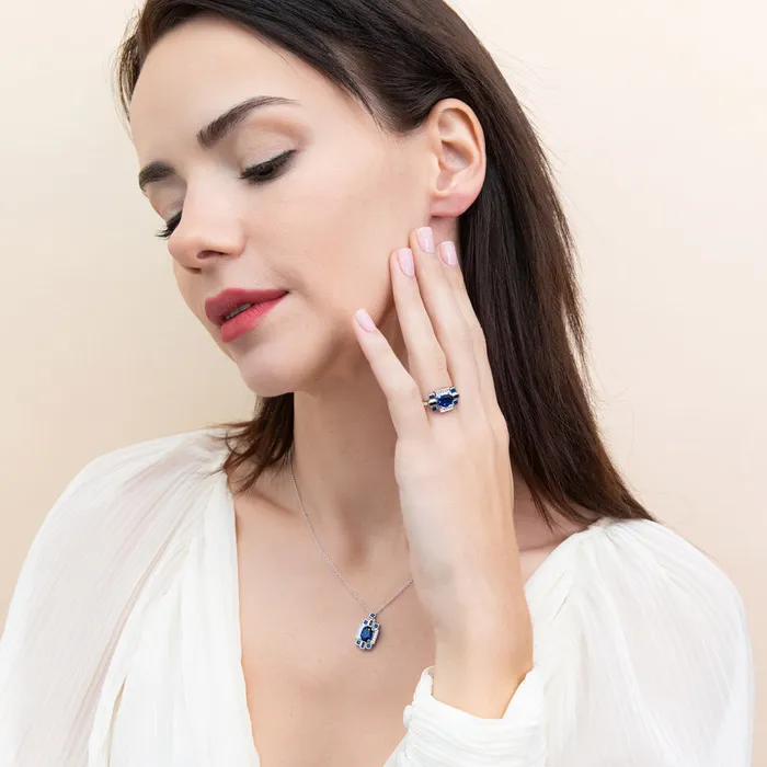 BERRICLE Rings Art Deco Simulated Blue Sapphire CZ Set in Sterling Silver