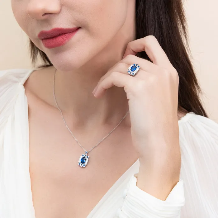 BERRICLE Rings Art Deco Simulated Blue Sapphire CZ Set in Sterling Silver