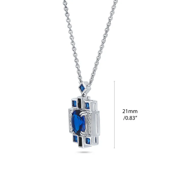 BERRICLE Rings Art Deco Simulated Blue Sapphire CZ Set in Sterling Silver