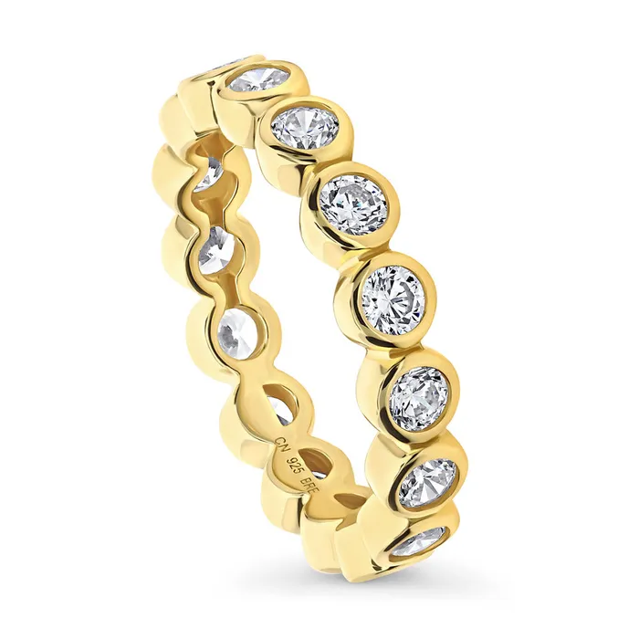 BERRICLE Rings Bubble Bezel CZ Eternity Ring in Gold Flashed Sterling Silver