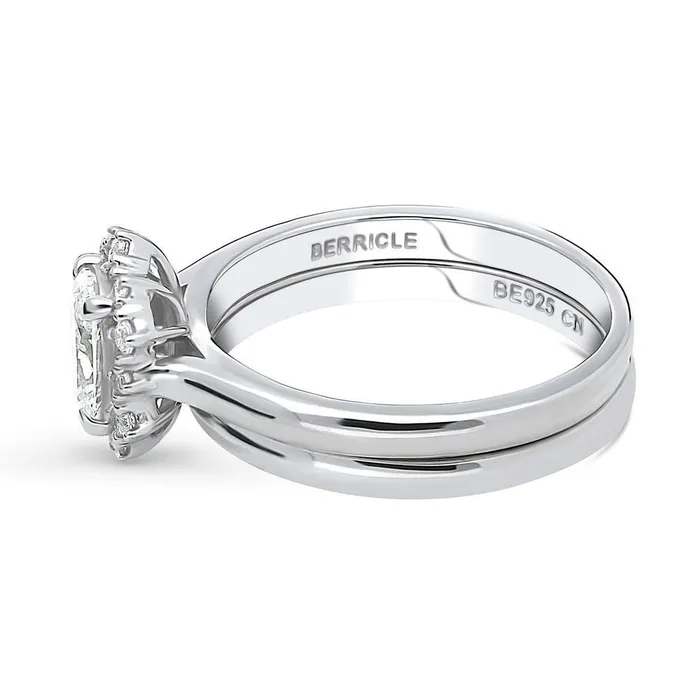 BERRICLE Rings Halo Art Deco Oval CZ Ring Set in Sterling Silver